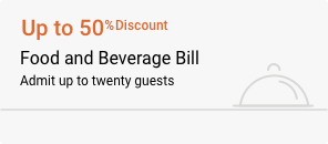 50% Discount on Food and 30% Discount on Beverage 